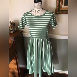 LuLaRoe Amelia Midi Dress Green and White Stripe Size Large